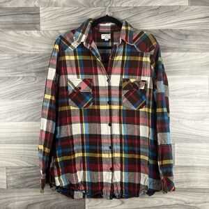 Matchstick Shirt Womens L Brown Red Plaid Flannel Long Sleeve Collar Button Down